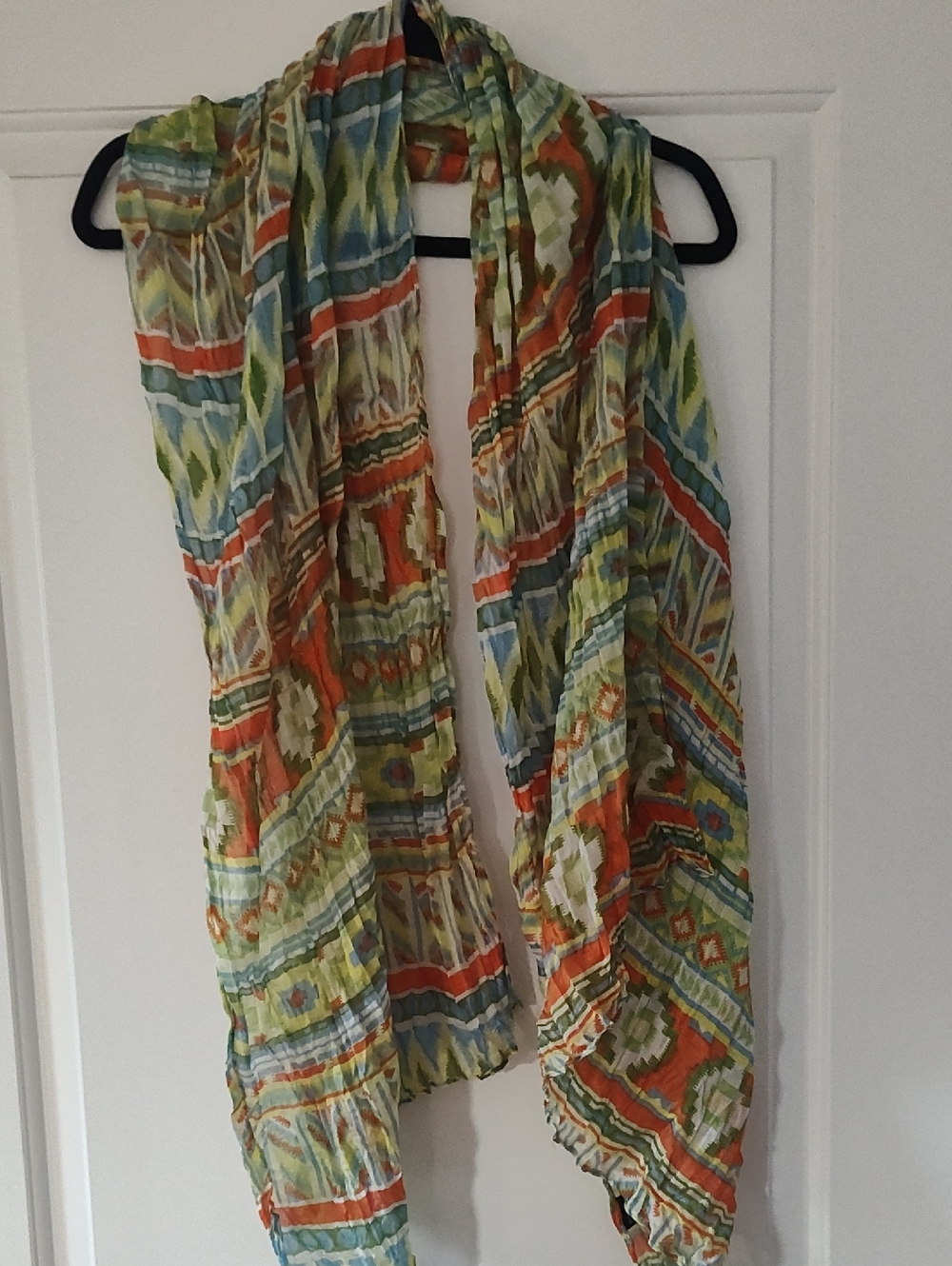 Colorful Geometric Pattern Scarf - Green, Orange, Blue
